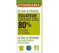 ETHIQUABLE - Chocolat Noir Intense 80% Bio d’Équateur, Arômes Puissants et Fondants (100g) - Le Lot De 4