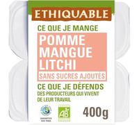 ETHIQUABLE - Compote Pomme Mangue Litchi Sans Sucre Ajouté Bio - Fabriqué en France - les 4 pots de 100g - Le Lot De 4