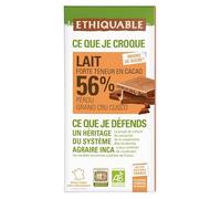 ETHIQUABLE - Ethiquable Chocolat Lait 56% Pérou Bio 100G - Lot De 4