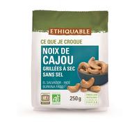ETHIQUABLE Noix de Cajou Entières Bio Grillées à Sec et Sans Sel - 250g - Idéal pour un Snack Sain sans Concession! - Lot De 3