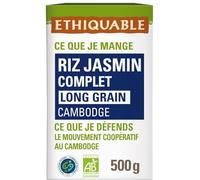 ETHIQUABLE - Riz Complet Jasmin Bio du Cambodge - Riche en Fibres - la boite de 500g - Le Lot De 4