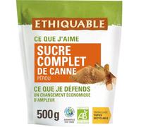 ETHIQUABLE - Sucre complet de canne Bio du Pérou, saveur naturelle et riche, sachet 500g - Le Lot De 4
