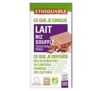 ETHIQUABLE - Tablette chocolat lait riz soufflé Pérou Bio 100g - Vente à l'unité - meilleure offre