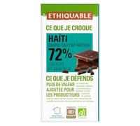 ETHIQUABLE - Tablette chocolat noir 72% cacao Haïti Bio 100g - Vente à l'unité - meilleure offre