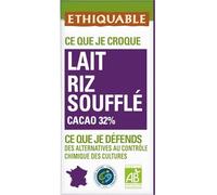ETHIQUABLE - Tablette de Chocolat au Lait 32% Cacao et Riz Soufflé Bio et Équitable - la tablette de 100g - Le Lot De 5