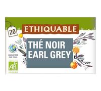 ETHIQUABLE - Thé Noir Earl Grey Darjeeling Bio | Savoureux mélange d'agrumes | À savourer chaud | la boite de 20 sachets | LOT DE 4