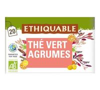 ETHIQUABLE - Thé Vert Agrumes Bio Ceylan Citronnelle et Feuille d'Oranger - la boite de 20 sachets - Le Lot De 4