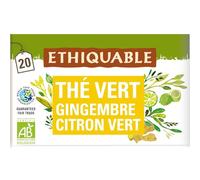 ETHIQUABLE - Thé Vert Gingembre Citron Vert Ceylan Bio, Infusion Savoureuse, La Boîte De 20 Sachets - Lot De 4