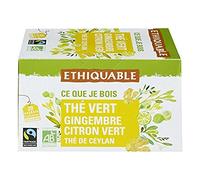 Ethiquable Thé Vert Gingembre Citron Vert Ceylan Bio, 20 unité