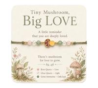 Ethlomoer Bracelet extensible double face en forme de champignon avec carte inspirante - Petit champignon Big Love - Quartz rose, quartz transparent, aventurine verte - Bracelet extensible en perles