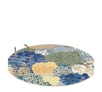Ethnic Style Patchwork Printed Circular Carpet Watercolor Flower Anti Slip Rug Bedroom Living Room Entrance Mat Home Decoration(Color04,120x120cm)