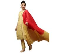 EthnicJunction Chanderi Pantalon Kurta droit en soie jacquard avec dupatta pour femme, Jaune, XL