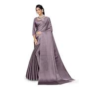 ETHNICMODE indien Sari For femme Plain Zari Chiffon Light Weight Party Wear Gold Grey Saree With Unstitched Blouse Piece-1248
