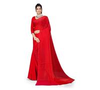 ETHNICMODE indien Sari For femme Plain Zari Chiffon Light Weight Party Wear Hot Pink Saree With Unstitched Blouse Piece-1256