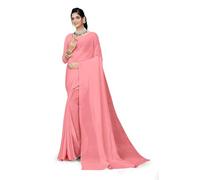 ETHNICMODE indien Sari For femme Plain Zari Chiffon Light Weight Party Wear Peach Saree With Unstitched Blouse Piece-1243