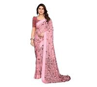ETHNICMODE indien Sari For femme Printed Georgette Light Weight Party Wear Peach Saree With Unstitched Peach Blouse Piece-1204