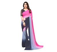 ETHNICMODE indien Sari For femme Soft Satin Light Weight Party Wear Pink Saree With Unstitched Grey Blouse Piece-1120
