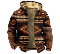 Ethnique Occidentale Manteaux pour Hommes, Impression Vintage Full Zip Hoodie Veste Polaire, Sweatshirts Sherpa Pull Décontracté avec Poche (Color : Sweater A, Size : S)