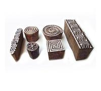 Ethnique Spirale et Géométrique Designs Bois Tampons pour Impression (Set de 6)