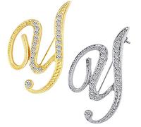 ETHOON 2 pcs Lettre Broche Broches Initiale Strass Broche pour Les Femmes Corsage Artisanat Or Argent Y