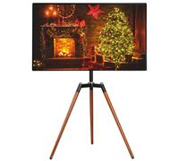 ETHU Chevalet TV trépied en bois de hêtre massif pour téléviseurs de 32 à 65 pouces, support d'affichage réglable en hauteur avec pivot à 140°, support TV d'angle universel pour salon