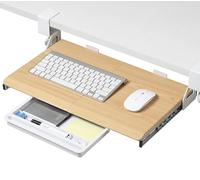 ETHU Petit plateau de clavier sous le bureau 500 x 300 mm - Plateau de clavier ergonomique avec support à pince en C - Support de clavier coulissant stable - Chêne