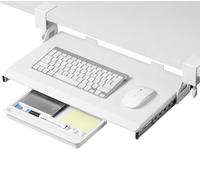 ETHU Petit plateau de clavier sous le bureau - 500 x 300 mm - Plateau de clavier ergonomique avec support à pince en C - Support de clavier coulissant - Blanc