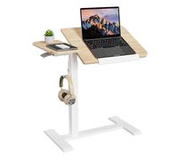 ETHU Table d'appoint multifonction réglable en hauteur avec plan de travail inclinable et roulettes encastrées - Table de lit mobile ergonomique pour le bureau et la maison - Chêne