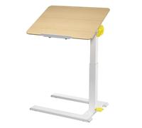 ETHU Table de Lit Réglable, Bureau de Chevet avec Plateau Inclinable et roulettes (50-75 cm), Table d'Aide à l'Autonomie, Compacte Sécurité pour Hôpital, Maison, Bureau, Chêne