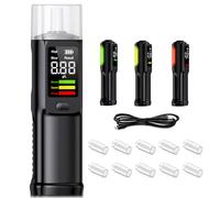Ethylotest Electronique Homologué Alcootest Ethylometre : Professionnel Etiloteste Rechargeable Éthylomètre Haute Précision avec Affichage Numérique LCD - Portable Testeur d'alcool 10 Embouchures Noir