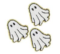 ETHZZLE 3 Pièces Patches Thermocollants Brodés Blancs Halloween Motif Adhésif pour Vêtements Sacs Chapeaux DIY Décoration