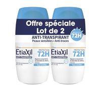 Etiaxil Anti-transpirant Roll-On Protection 72H - Sans alcool - Protection puissante contre la transpiration et les odeurs - Peaux sensibles - Testé dermatologiquement* - Absorption rapide - 2 x 50 ml