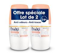 ETIAXIL Douceur - Déodorant sans aluminium 48h - Lot de 2x50 ml | Peaux sensibles - Protection déodorante 48h - Roll-on douceur sans aluminium - Lot de 2 x 50 ml