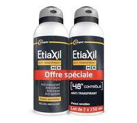 ETIAXIL - Déodorant Anti-transpirant HOMME Transpiration Modérée Aisselles Contrôle 48h Aérosol 150 ml Lot de 2 Spray 300