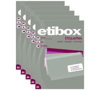 Etibox Lot De 5 Boites 100 Feuilles A4 2400 Etiquettes Cop/Las/Jet Coins Droits 70 X 36 Mm Blanc