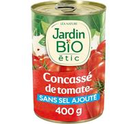 ETIC - Concassé de tomates pelées sans sel ajouté Bio JARDIN BIO | Savoureux goût de tomate | Idéal pour vos sauces maison | le pot de 400g | LOT DE 4