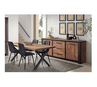 ETIENNE - Ensemble Séjour Buffet et Table 200cm Aspect Bois Denver Piètement X Métal Noir - Altobuy Marron