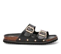 Etika Sandales bio pour femme, chaussures plates anatomiques, chaussures décontractées à double boucle, 10096, Noir , 40 EU