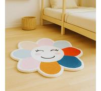 EtikaChange Tapis Rond Art Flower Kawaii 90 cm Artisanal - Multicolore, Ultra Doux, Chambre Enfant, Tapis Chambre de décoration Bébé, Laine Tuftée, Antidérapant, Entretien Facile