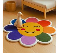 EtikaChange Tapis Rond Art Flower Kawaii 90 cm Artisanal - Multicolore, Ultra Doux, Chambre Enfant, Tapis Chambre de décoration Bébé, Laine Tuftée, Antidérapant, Entretien Facile