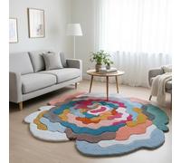 EtikaChange Tapis Rond Laine Fait Main Design 150 cm “Art Flower Pastel”- Tapis Fleur Chambre & Decoration Salon, Moderne & Aesthetic- Ultra Doux, Multicolore, Idéal Chambre Enfant & Adulte