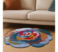 EtikaChange Tapis Rond Laine Fait Main Design 90 cm “Art Flower Pastel”- Tapis Fleur Chambre & Decoration Salon, Moderne & Aesthetic- Ultra Doux, Multicolore, Idéal Chambre Enfant & Adulte