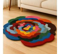 EtikaChange Tapis Rond Laine Fait Main Design 90 cm “Art Flower Vivid”- Tapis Fleur Chambre & Decoration Salon, Moderne & Aesthetic- Ultra Doux, Multicolore, Idéal Chambre Enfant & Adulte