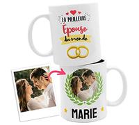 ETIKIDS Tasse céramique LA MEILLEURE ÉPOUSE DU MONDE avec prénom et photo personnalisés. Idéal cadeau de Noël ou d'anniversaire personnalisé original. Mug de petit déjeuner 325 ml