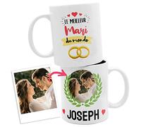 ETIKIDS Tasse LE MEILLEUR MARI DU MONDE avec prénom et photo personnalisés. Idéal cadeau de Noël ou d'anniversaire personnalisé original. Tasse de petit déjeuner en céramique (Meilleur Mari)