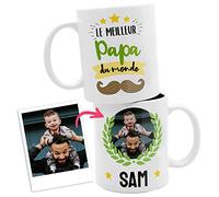 ETIKIDS Tasse LE MEILLEUR PAPA DU MONDE avec prénom et photo personnalisés. Idéal cadeau de Noël ou d'anniversaire personnalisé original. Tasse de petit déjeuner en céramique (Meilleur Papa)