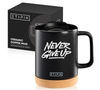 ETIPIK Tasse en céramique avec phrase de motivation pour café infusions thé avec couvercle et base en liège Tasses originales pour offrir un anniversaire ami invisible et motivation