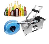 Étiqueteuse semi-automatique de bouteilles rondes, diamètre réglable pour animaux de compagnie, bouteilles en verre et en métal, étiquetage efficace avec barre de pression et rouleau en caoutchouc