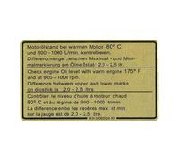 Étiquette adhésive indiquant le niveau d'huile moteur pour Porsche 911