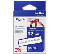 Brother Ruban d'étiquetage textile non laminé TZe-R234 12 mm blanc lettres or 4 m